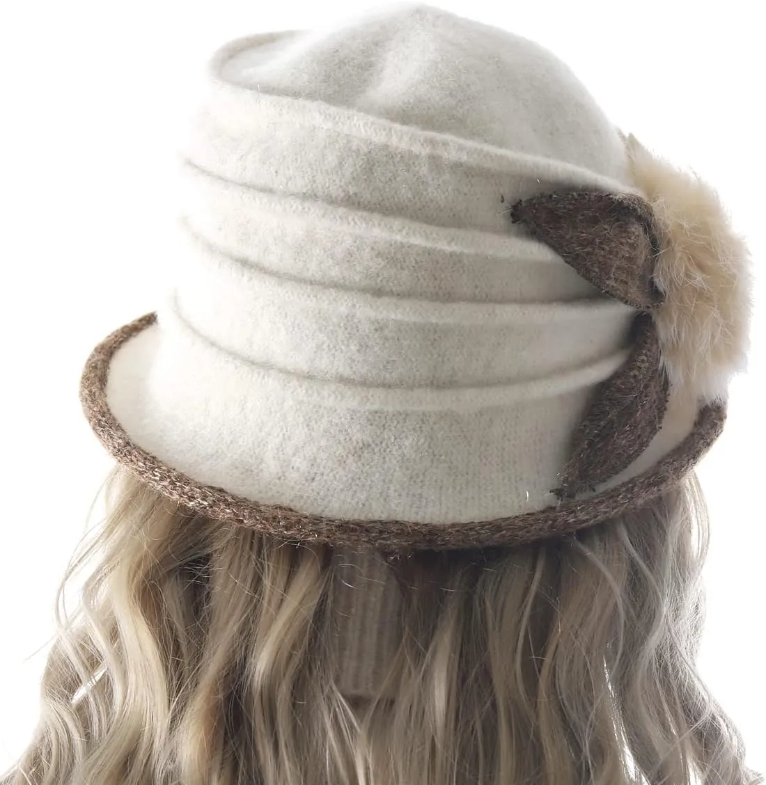 Women's Wool Dress Church Cloche Hat Bucket Winter Floral Hat