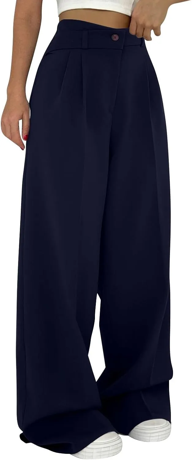 Work Pants Women High Waisted Stretch Wide Leg Dress Slacks Business Casual Suit Trousers Tummy Control Office Bottom