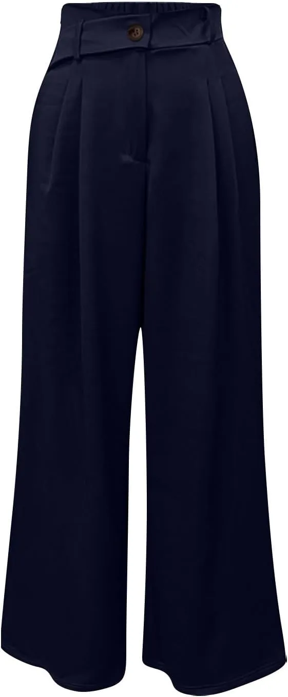 Work Pants Women High Waisted Stretch Wide Leg Dress Slacks Business Casual Suit Trousers Tummy Control Office Bottom