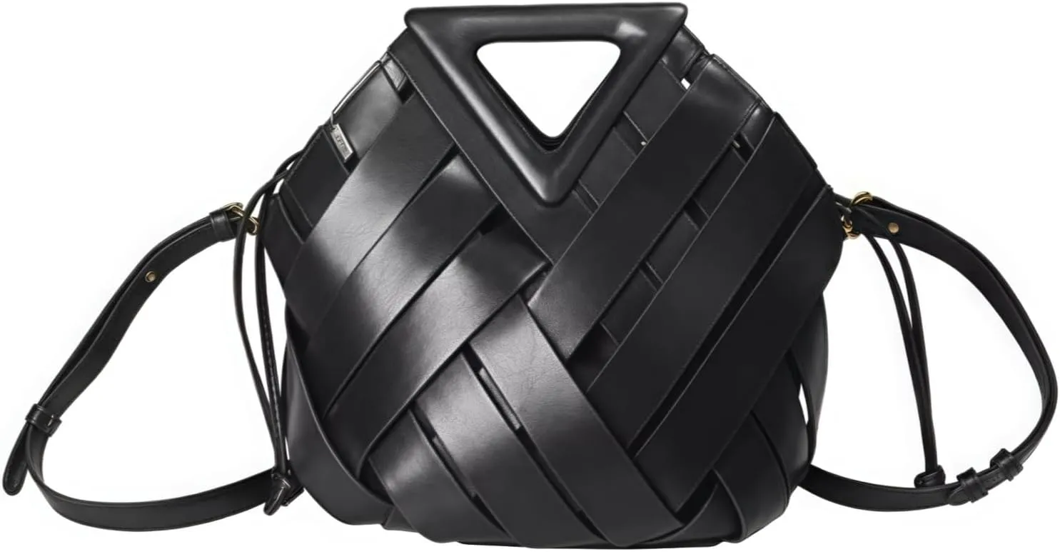 Woven Bucket Crossbody Bags for Women, Retro Leather Tote Handbag Top-handle Hobo Purse Inverted Triangle Shoulder Bag