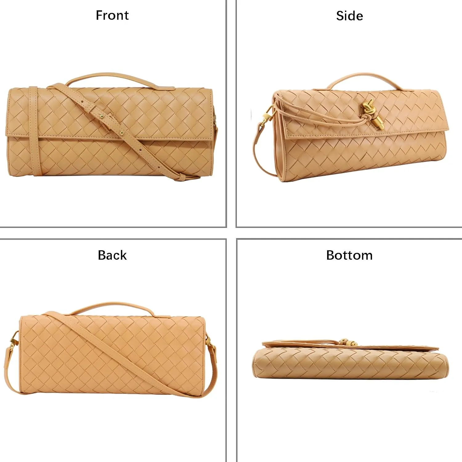 Woven Clutch Purse for Women Designer Shoulder Handbag Leather Crossbody Evening Bag with Detachable Chain