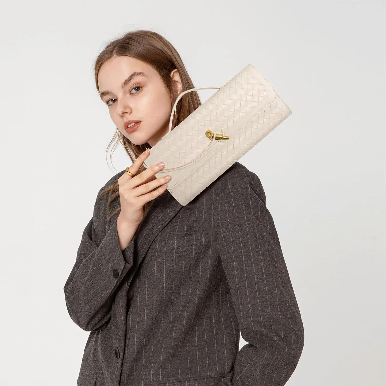 Woven Clutch Purses for Women, Leather Evening Bag Shoulder Handbag Formal Satchel Crossbody Purse Party Bag