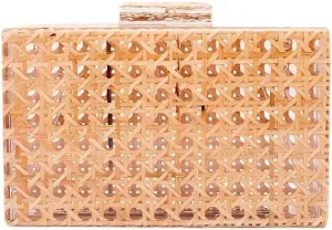 Woven Rattan Clutch Purse, Natural Wicker Box Evening Bag, Geometric Pattern
