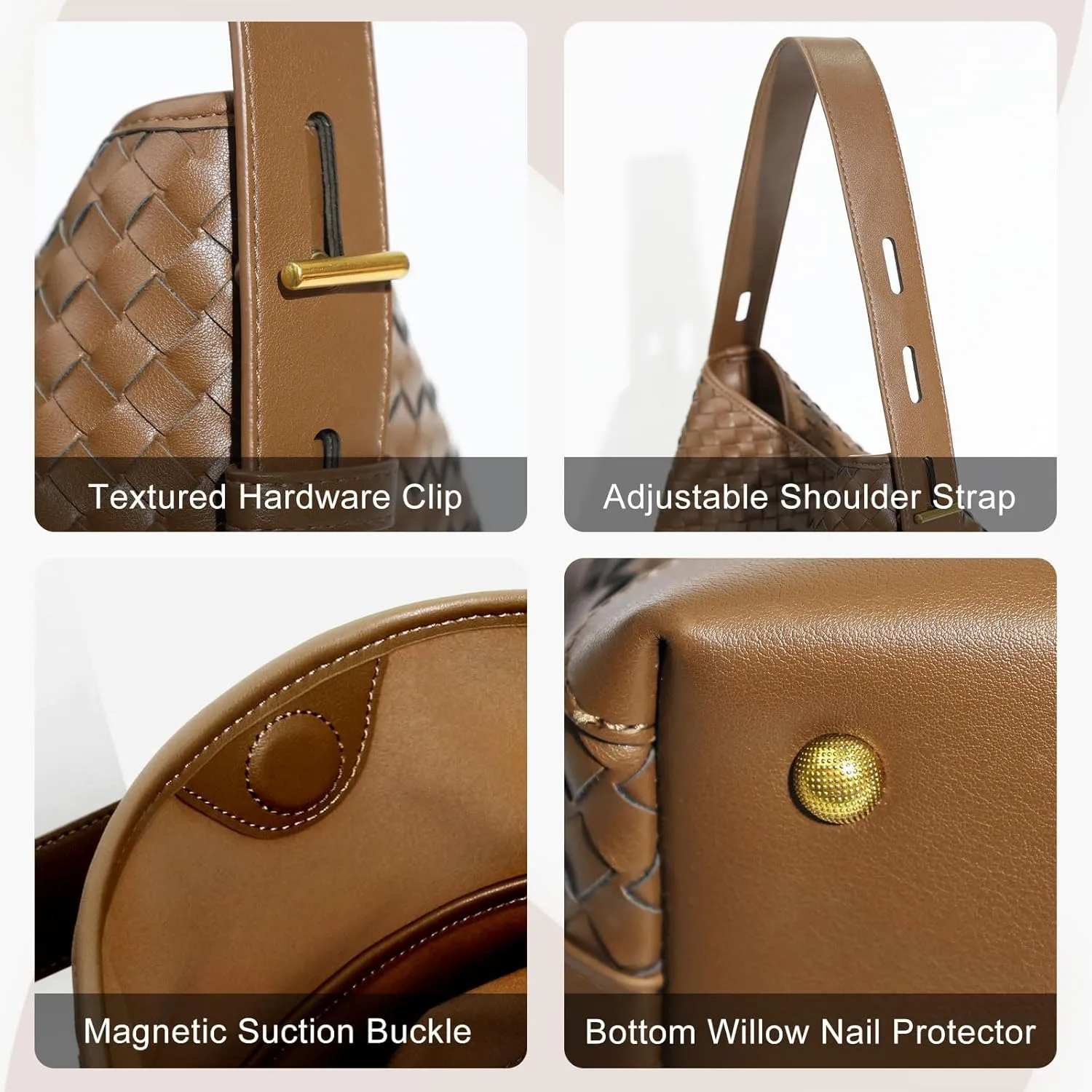 Woven Shoulder Bag For Women Vegan Leather Bucket Bag Large Capacity Tote Bag Trendy Hobo Handbag Purse