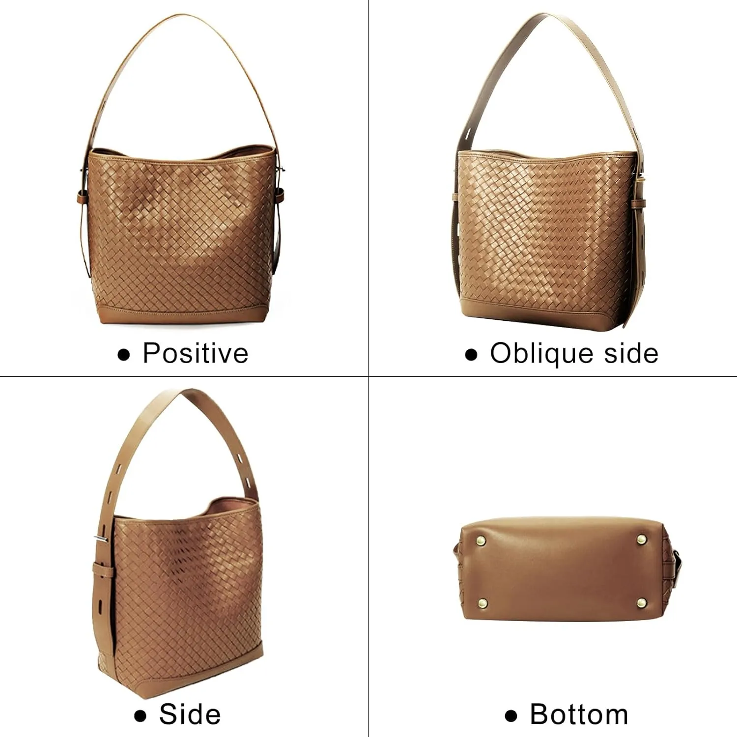 Woven Shoulder Bag For Women Vegan Leather Bucket Bag Large Capacity Tote Bag Trendy Hobo Handbag Purse