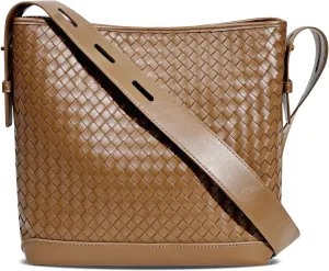 Woven Shoulder Bag For Women Vegan Leather Bucket Bag Large Capacity Tote Bag Trendy Hobo Handbag Purse