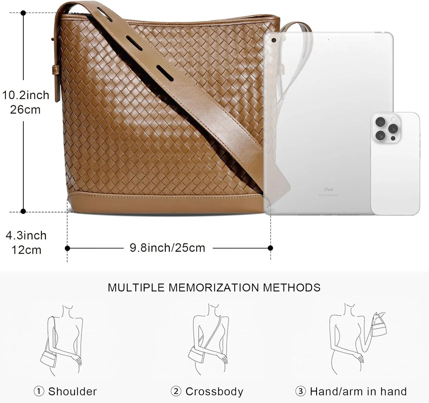Woven Shoulder Bag For Women Vegan Leather Bucket Bag Large Capacity Tote Bag Trendy Hobo Handbag Purse