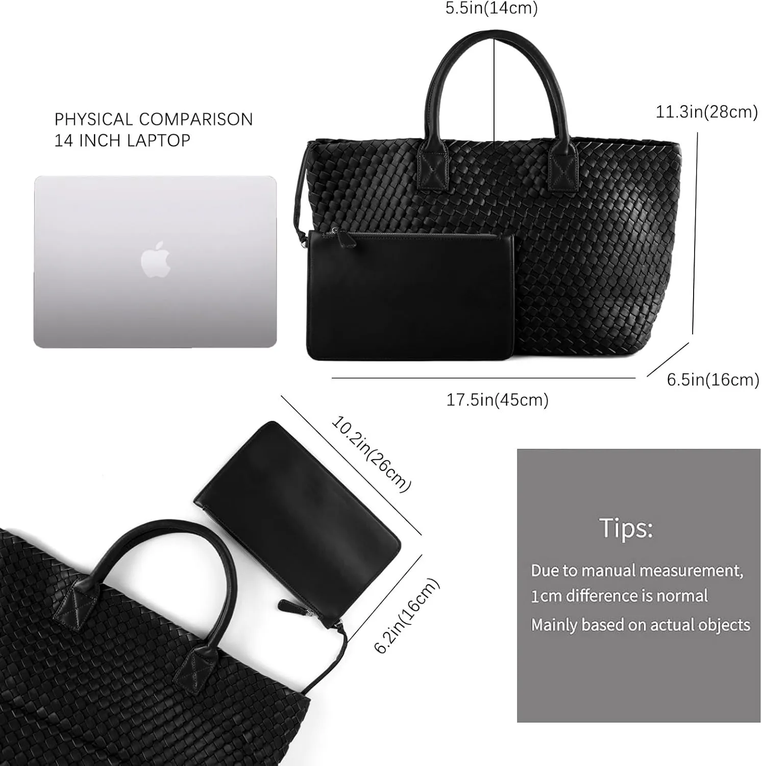 Woven Tote Bag for Women Retro Handwoven Shoulder Travel Handbag Large Capacity Hobo Vegan Leather Bags with Purse