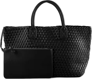 Woven Tote Bag for Women Retro Handwoven Shoulder Travel Handbag Large Capacity Hobo Vegan Leather Bags with Purse
