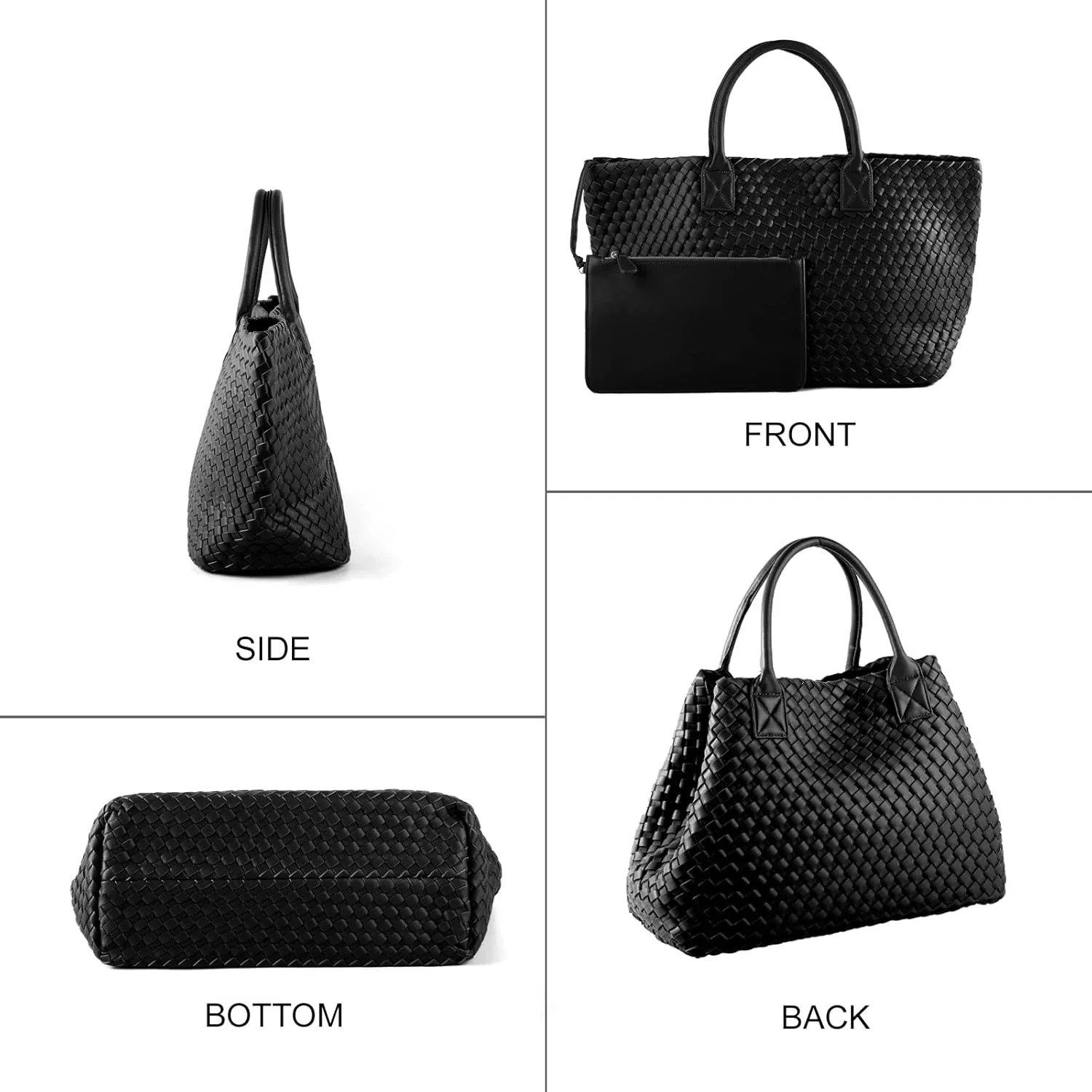 Woven Tote Bag for Women Retro Handwoven Shoulder Travel Handbag Large Capacity Hobo Vegan Leather Bags with Purse