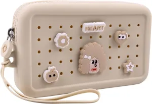 Wristlet Wallets with Charms DIY Portable Clutch Zip Silicone Purse Large Capacity Organizer