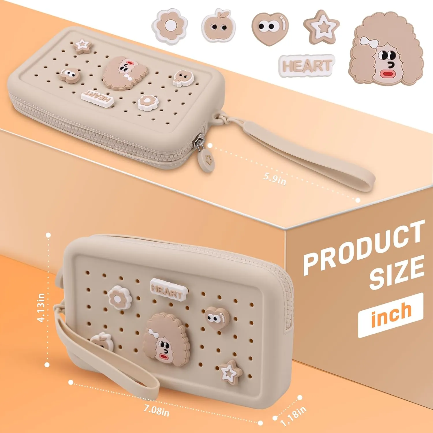 Wristlet Wallets with Charms DIY Portable Clutch Zip Silicone Purse Large Capacity Organizer