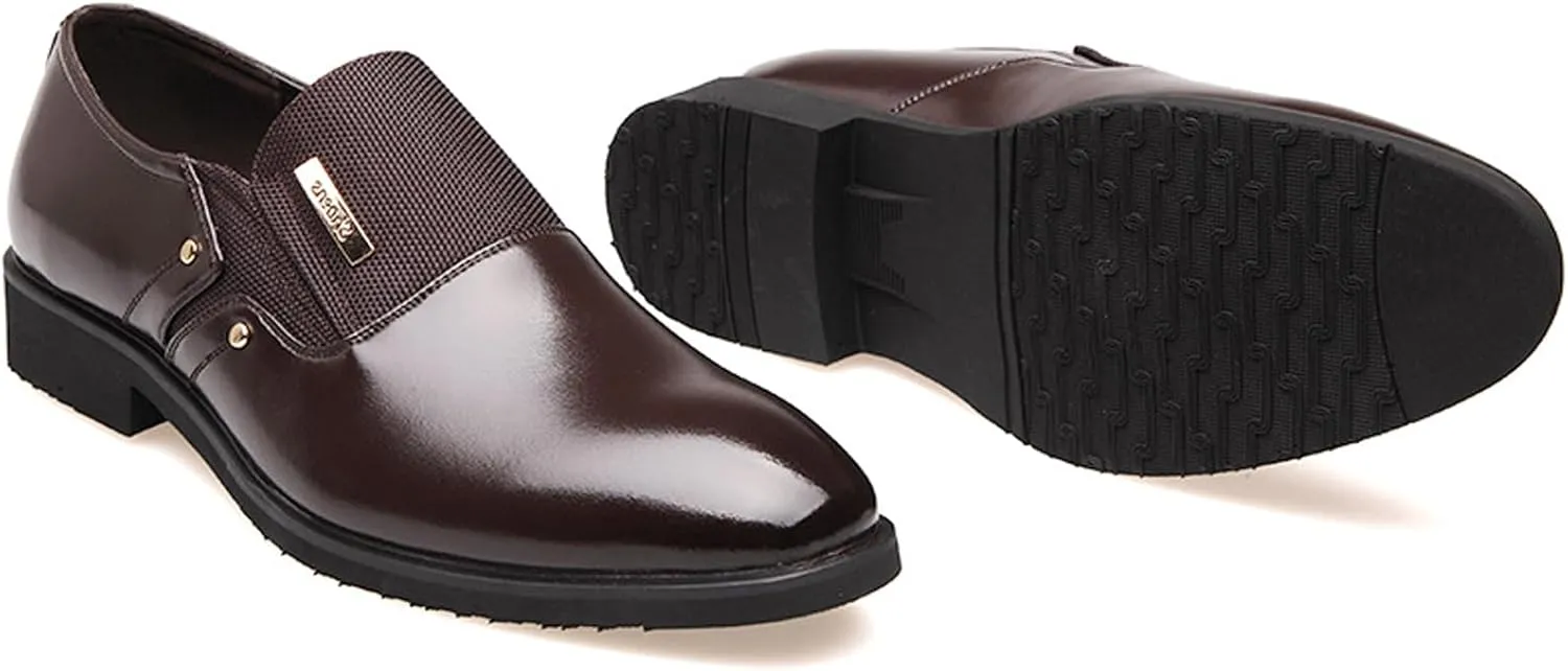 WUIWUIYU Men's Nice Looking Smart Casual High Gloss Shoes Slip-on/Lace-up Formal Dress Oxfords