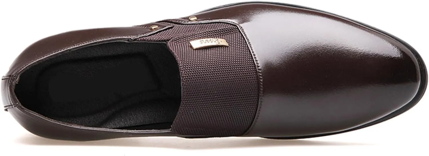 WUIWUIYU Men's Nice Looking Smart Casual High Gloss Shoes Slip-on/Lace-up Formal Dress Oxfords