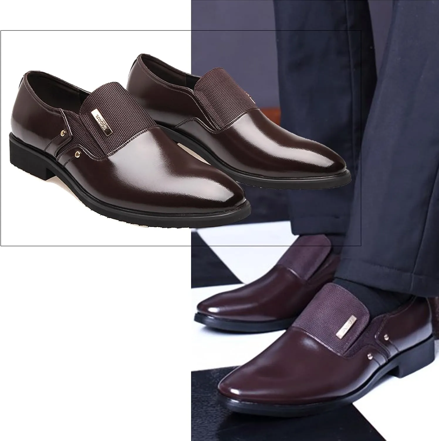 WUIWUIYU Men's Nice Looking Smart Casual High Gloss Shoes Slip-on/Lace-up Formal Dress Oxfords