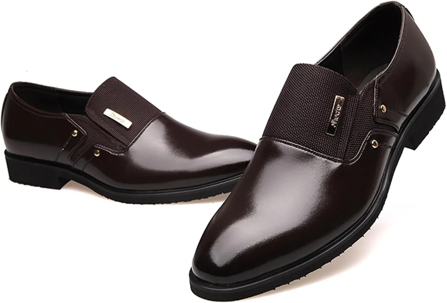 WUIWUIYU Men's Nice Looking Smart Casual High Gloss Shoes Slip-on/Lace-up Formal Dress Oxfords
