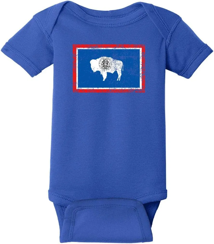 Wyoming Flag Distressed Vintage Baby One Piece