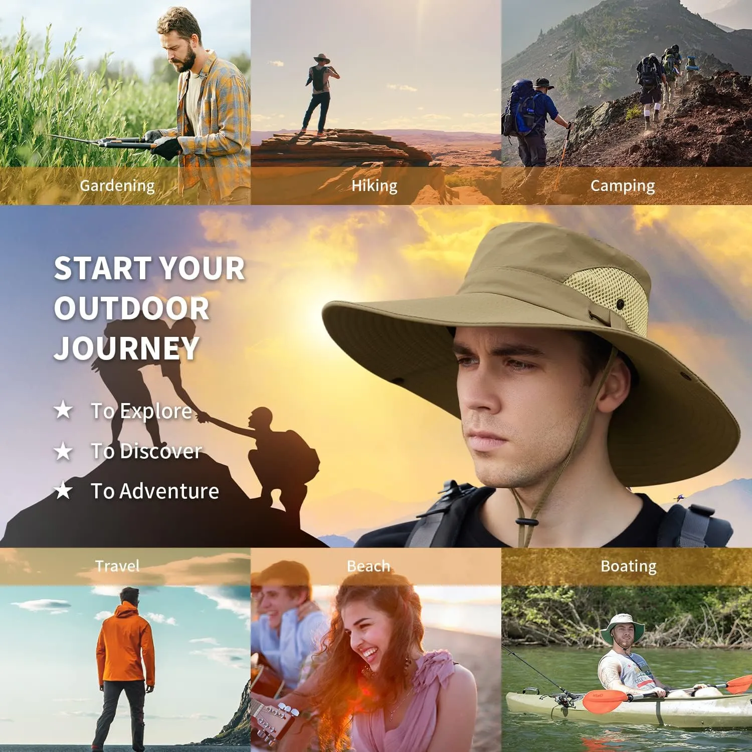 【XXL Oversize &Wide Brim】 Sun Hats for Men【UPF 50  & Waterproof】 Fishing-Hat Boonie Bucket for Hiking Safari Beach Garden