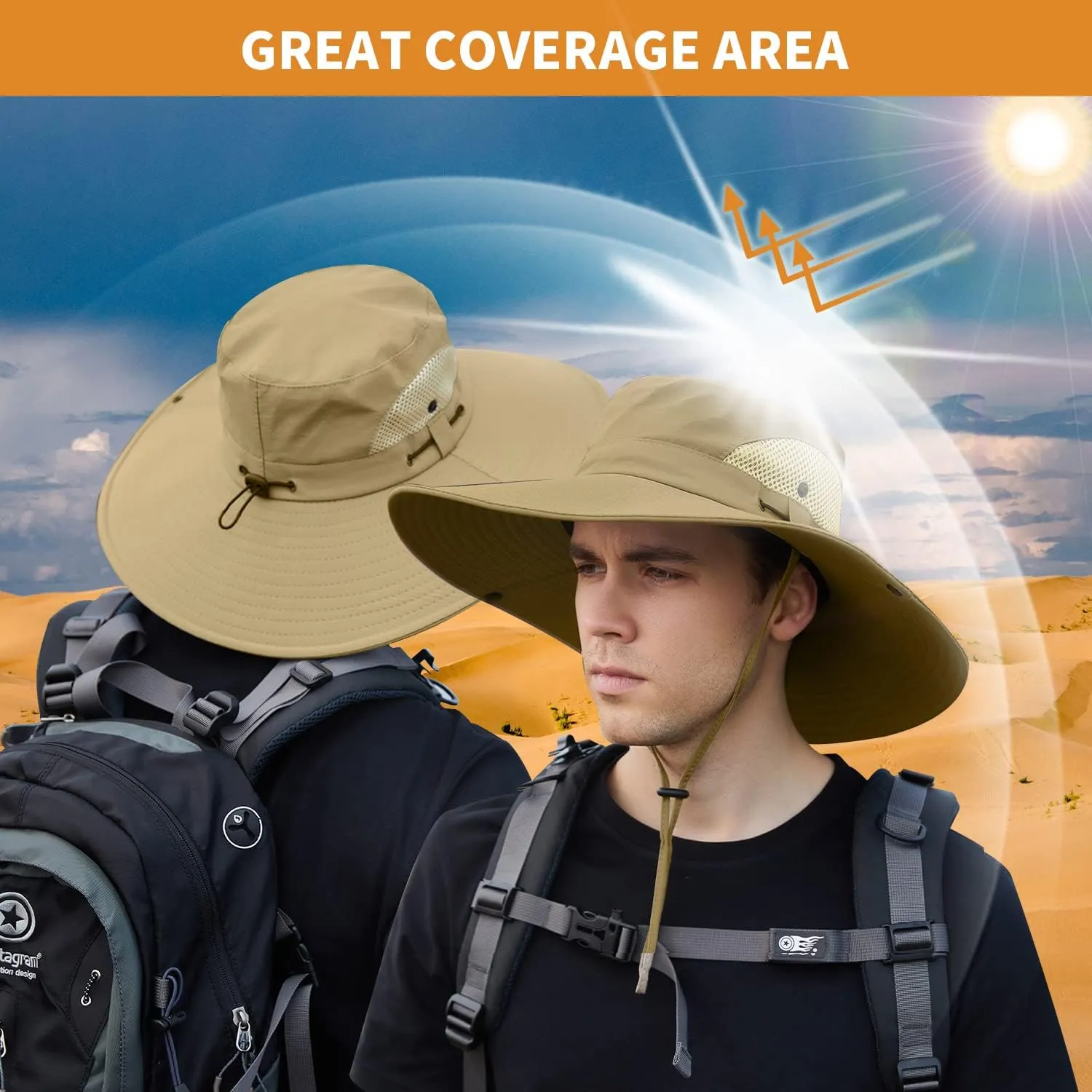 【XXL Oversize &Wide Brim】 Sun Hats for Men【UPF 50  & Waterproof】 Fishing-Hat Boonie Bucket for Hiking Safari Beach Garden