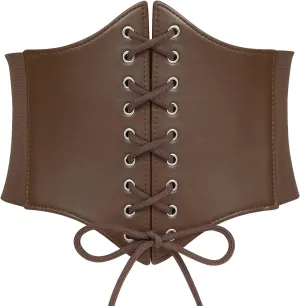 XZQTIVE Black Corset Waist Belt for Women, Wide Elastic Tie Waspie Belt for Dresses 4.7inch