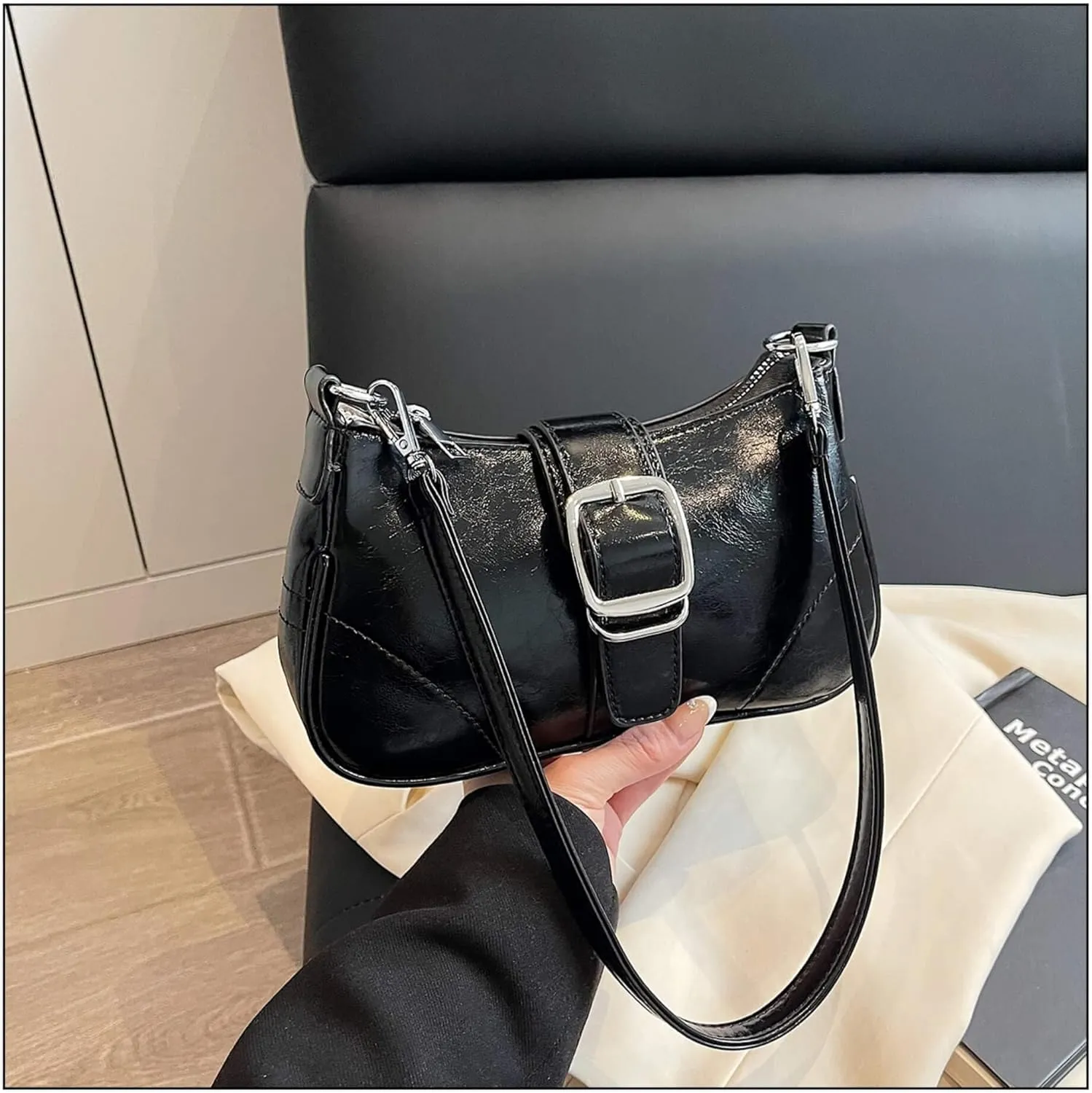 Y2K Style Trendy Purse with Buckle Detail, Punk Hobo Clutch Purse Bag, Ideal for Outings