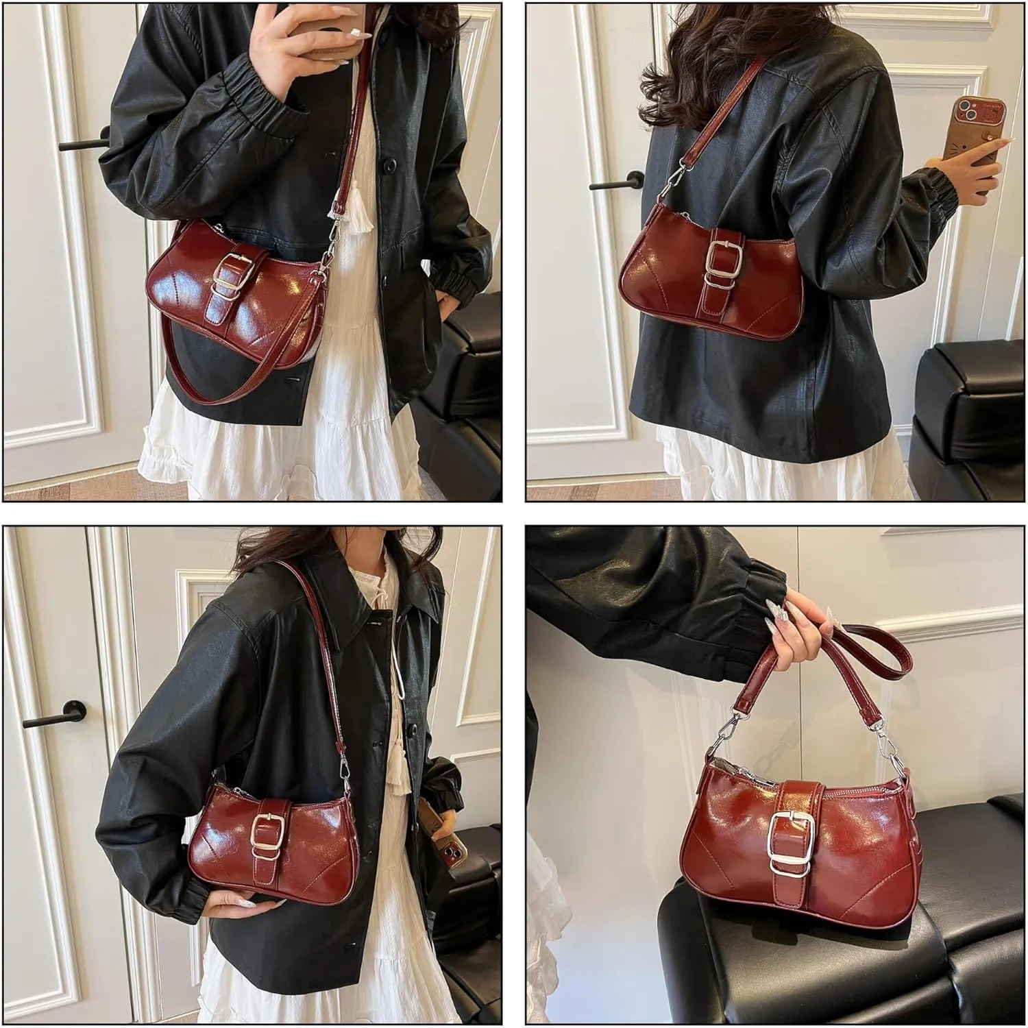 Y2K Style Trendy Purse with Buckle Detail, Punk Hobo Clutch Purse Bag, Ideal for Outings