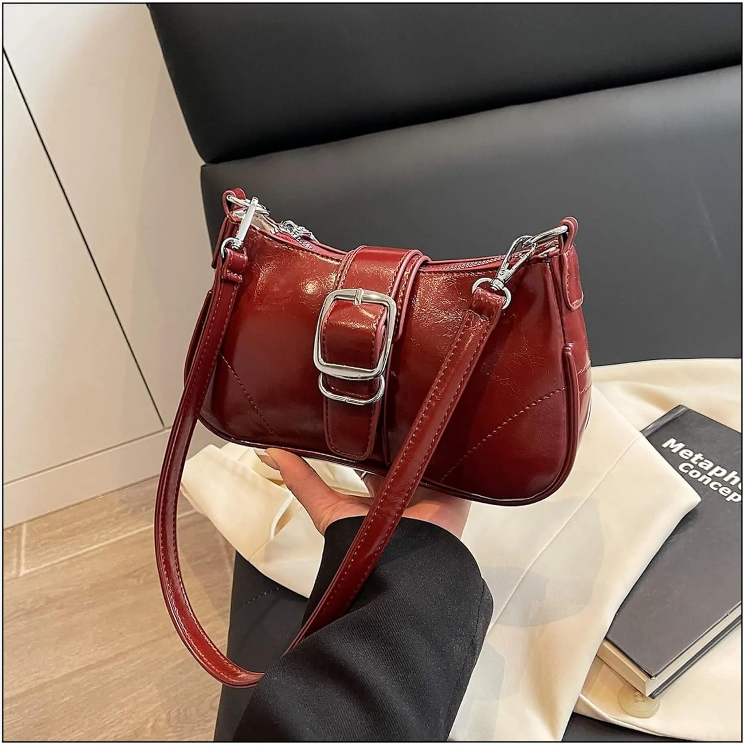 Y2K Style Trendy Purse with Buckle Detail, Punk Hobo Clutch Purse Bag, Ideal for Outings