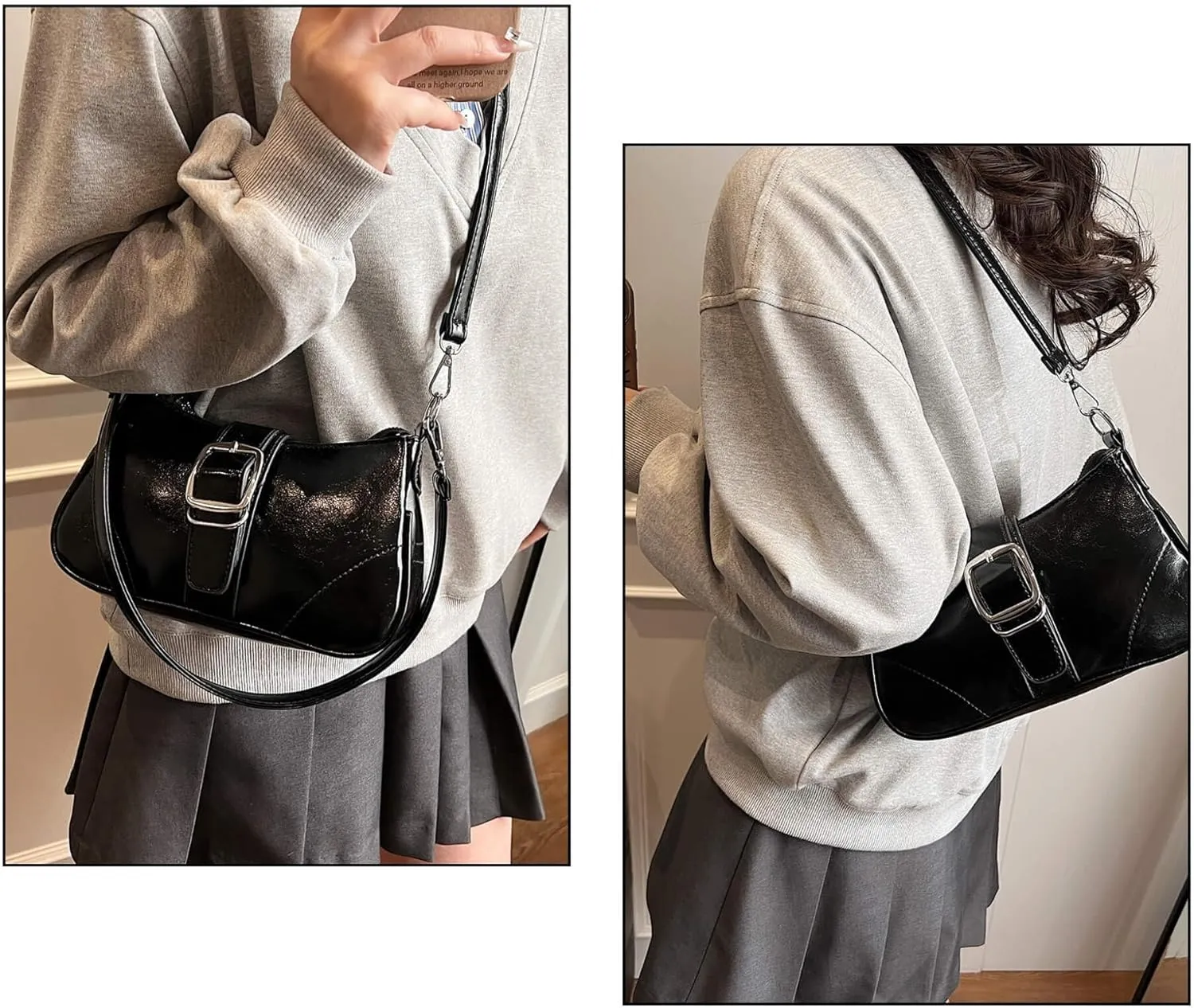 Y2K Style Trendy Purse with Buckle Detail, Punk Hobo Clutch Purse Bag, Ideal for Outings