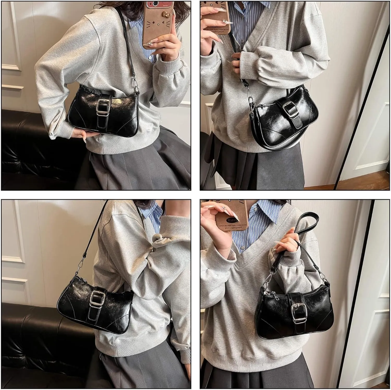 Y2K Style Trendy Purse with Buckle Detail, Punk Hobo Clutch Purse Bag, Ideal for Outings