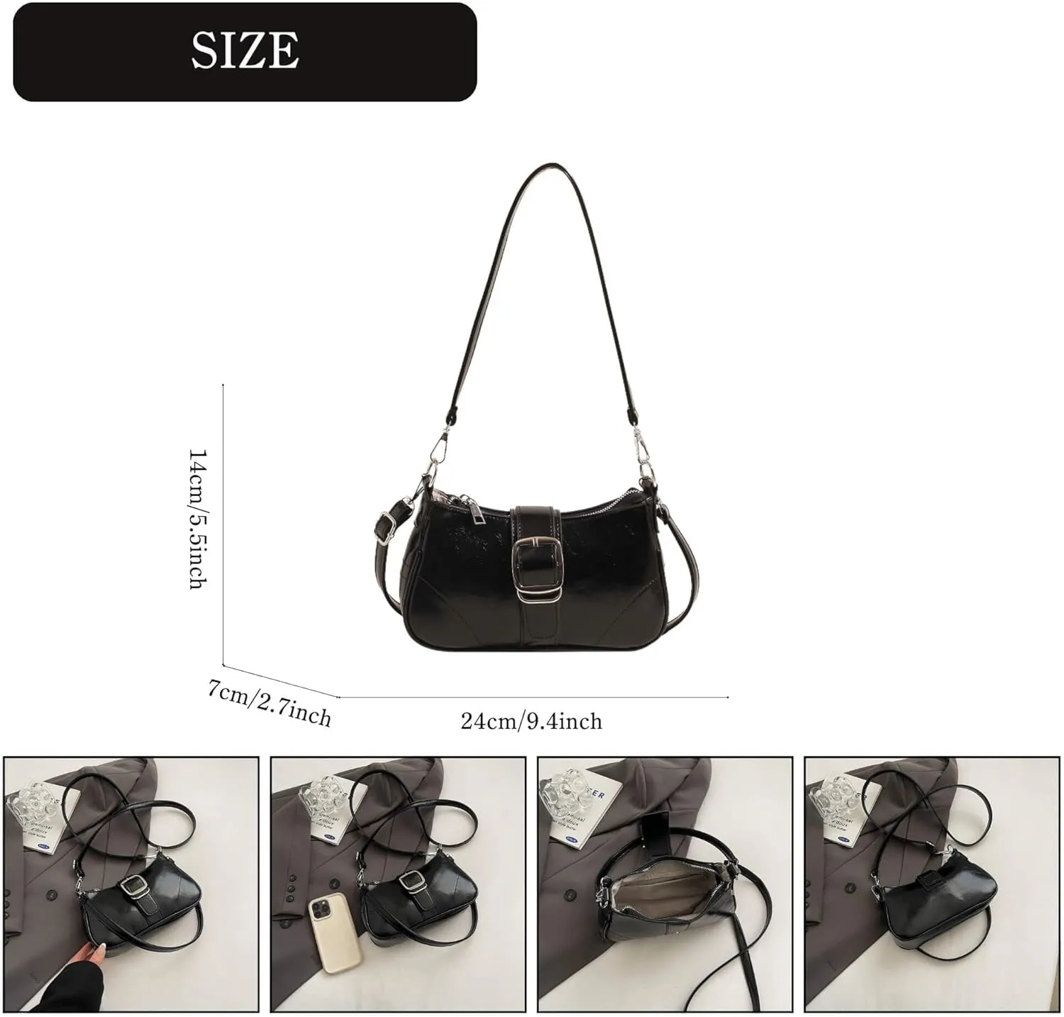 Y2K Style Trendy Purse with Buckle Detail, Punk Hobo Clutch Purse Bag, Ideal for Outings