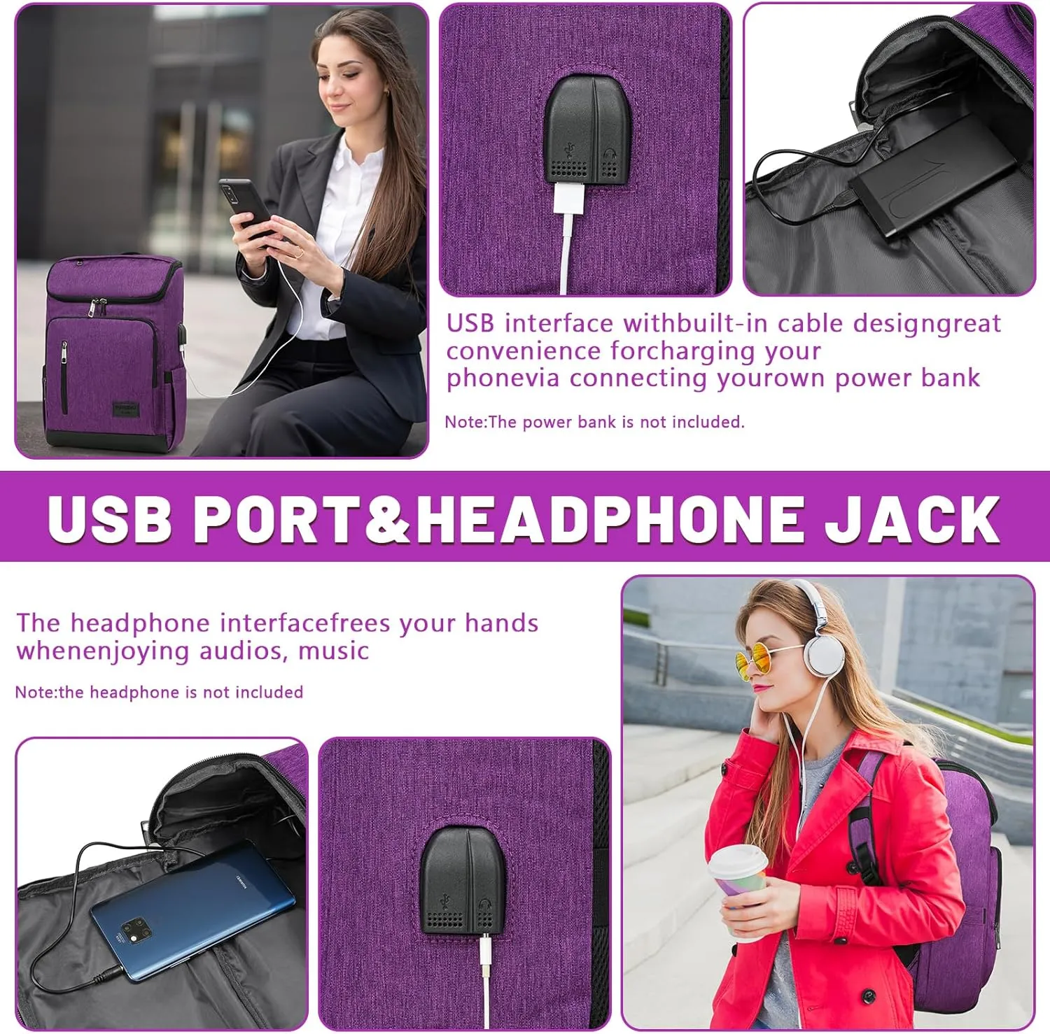 YALUNDISI Laptop Backpacks Travel Backpack Carry On Backpack Casual Daypack with USB Charging Port for Men Women Purple