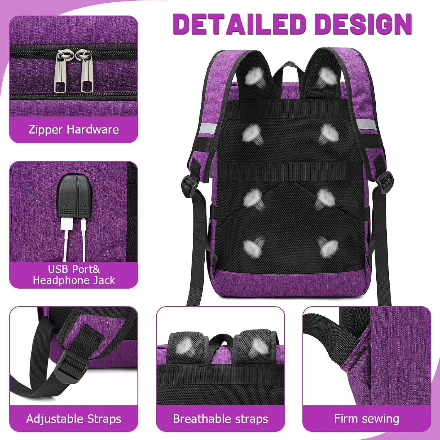 YALUNDISI Laptop Backpacks Travel Backpack Carry On Backpack Casual Daypack with USB Charging Port for Men Women Purple