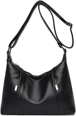 YAQUNICER Women Hobo Shoulder Handbag Lychee Pattern Purse Crescent Shape Crossbody