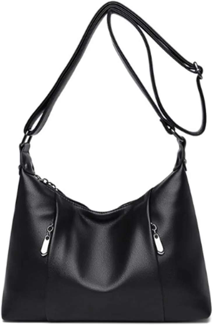 YAQUNICER Women Hobo Shoulder Handbag Lychee Pattern Purse Crescent Shape Crossbody
