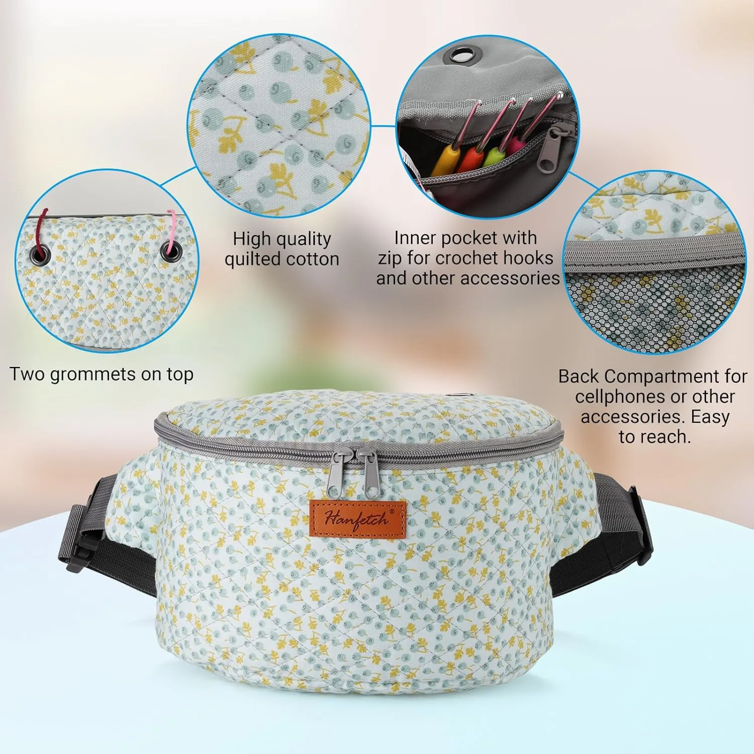 Yarn Crossbody Waist bag Small Yarn Storage Organizer for Yarn Skeins-Organizer for Crochet Hooks and Other Accessories (Rose-Grey)