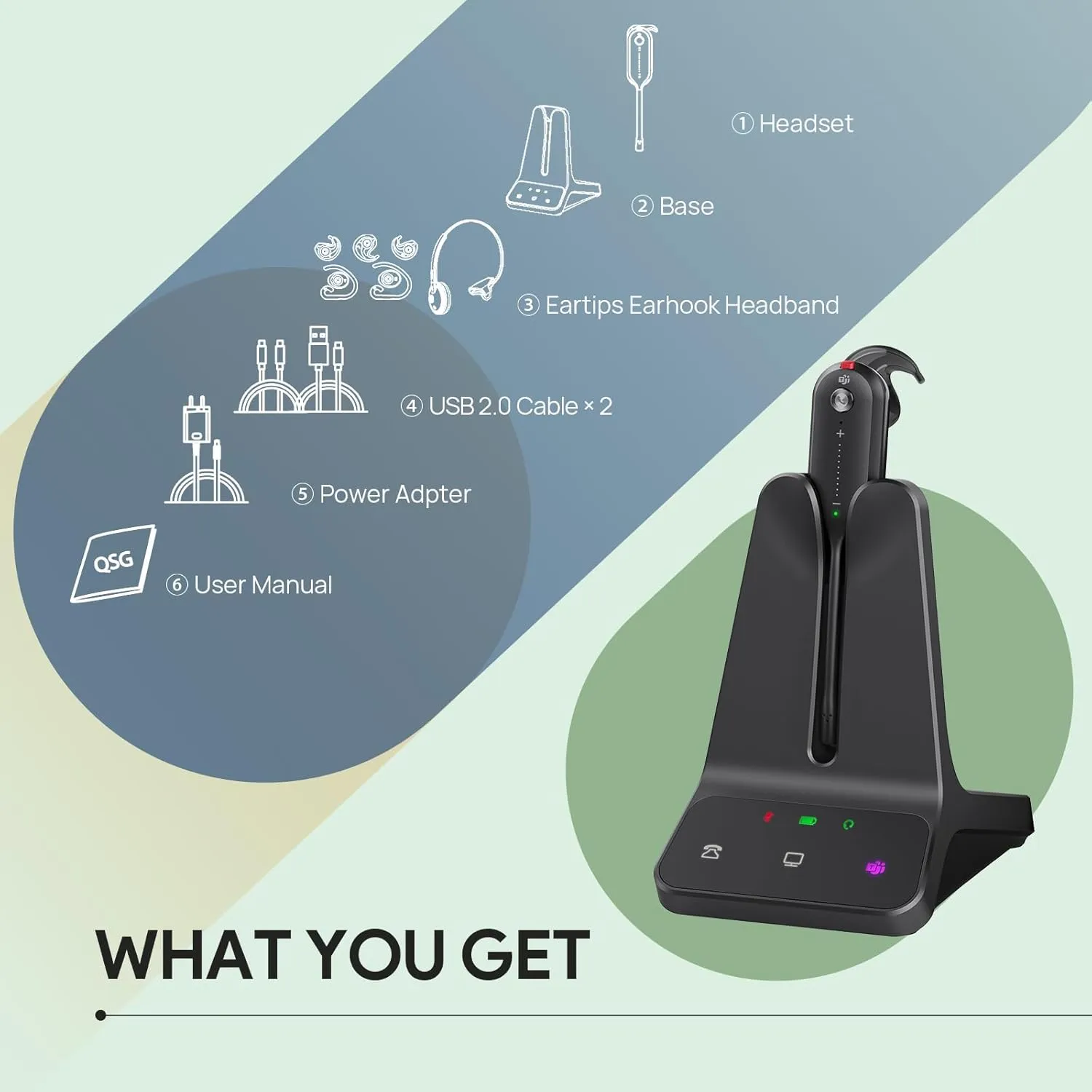 Yealink DECT Wireless Headset WH63 E2,Teams Certified,Single Ear(Mono) Office Headset for Desk Phone and Computer Softphone,Noise Cancelling Mic, 607Ft Range,3 Wearing Styles