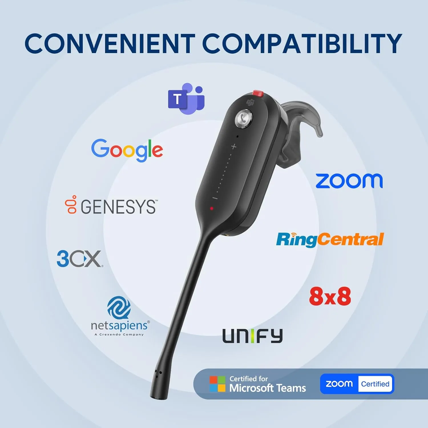 Yealink DECT Wireless Headset WH63 E2,Teams Certified,Single Ear(Mono) Office Headset for Desk Phone and Computer Softphone,Noise Cancelling Mic, 607Ft Range,3 Wearing Styles