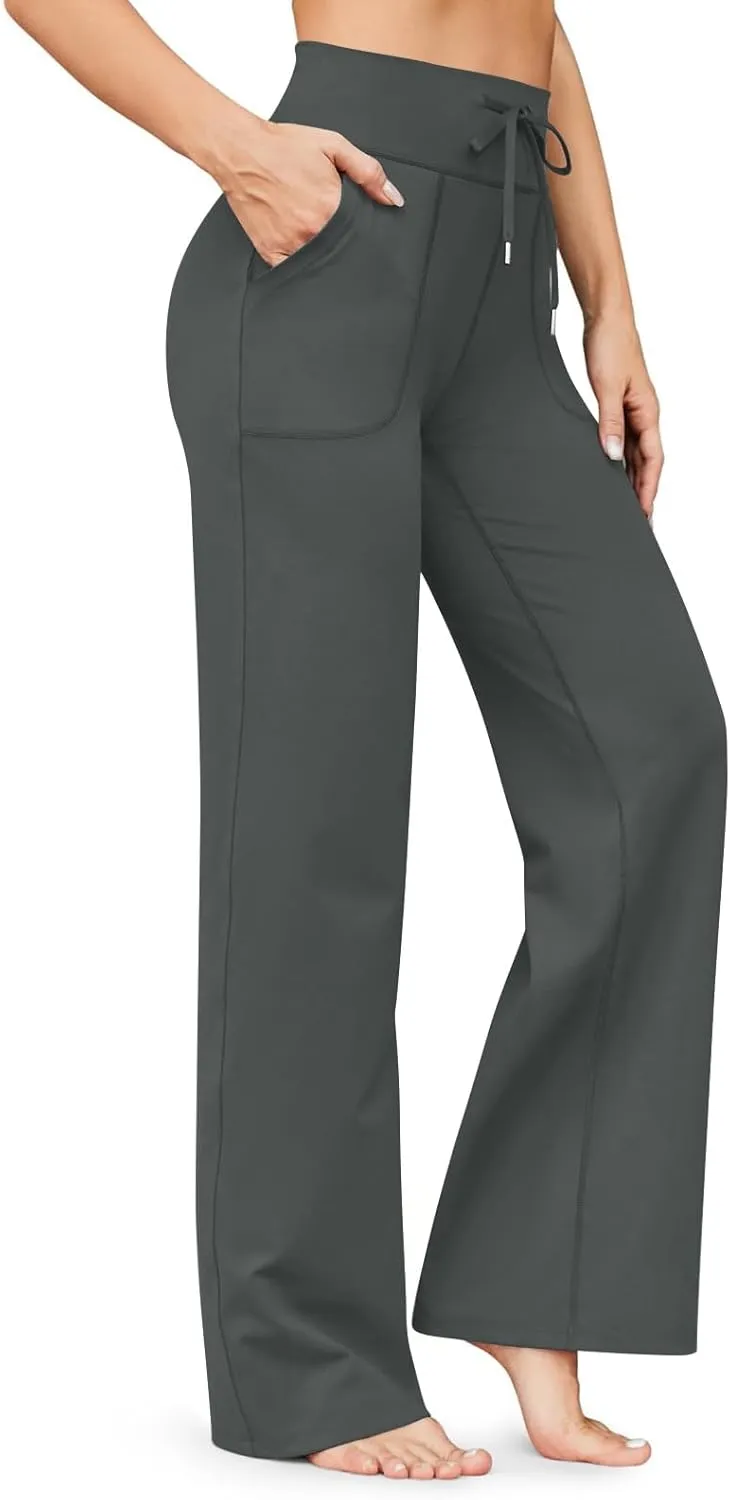 Yoga Pants with Pockets Casual Drawstring Flex Motion Flare Yoga Pants for Women Loose Fashion Soft Womens Yoga Pants