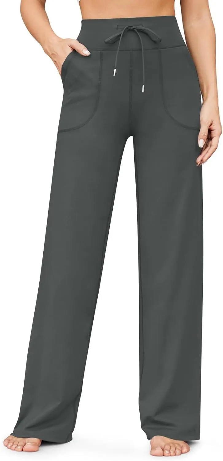 Yoga Pants with Pockets Casual Drawstring Flex Motion Flare Yoga Pants for Women Loose Fashion Soft Womens Yoga Pants