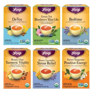 Yogi Tea Favorites Variety Sampler - 16 Bags per Pack (6 Packs) - Organic Tea Gift Box - Includes Sweet Tangerine Positive Energy, Honey Lavender Stress Relief, Bedtime & More