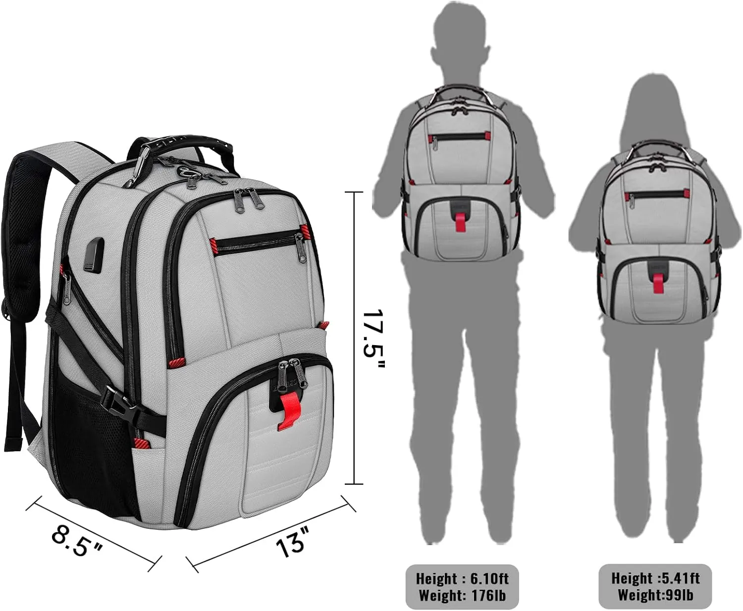 YOREPEK Travel Backpack, Extra Large 50L Laptop Backpacks for Men Women, Water Resistant College Backpack Airline Approved Business Work Bag with USB Charging Port Fits 17 Inch Computers, Light Grey