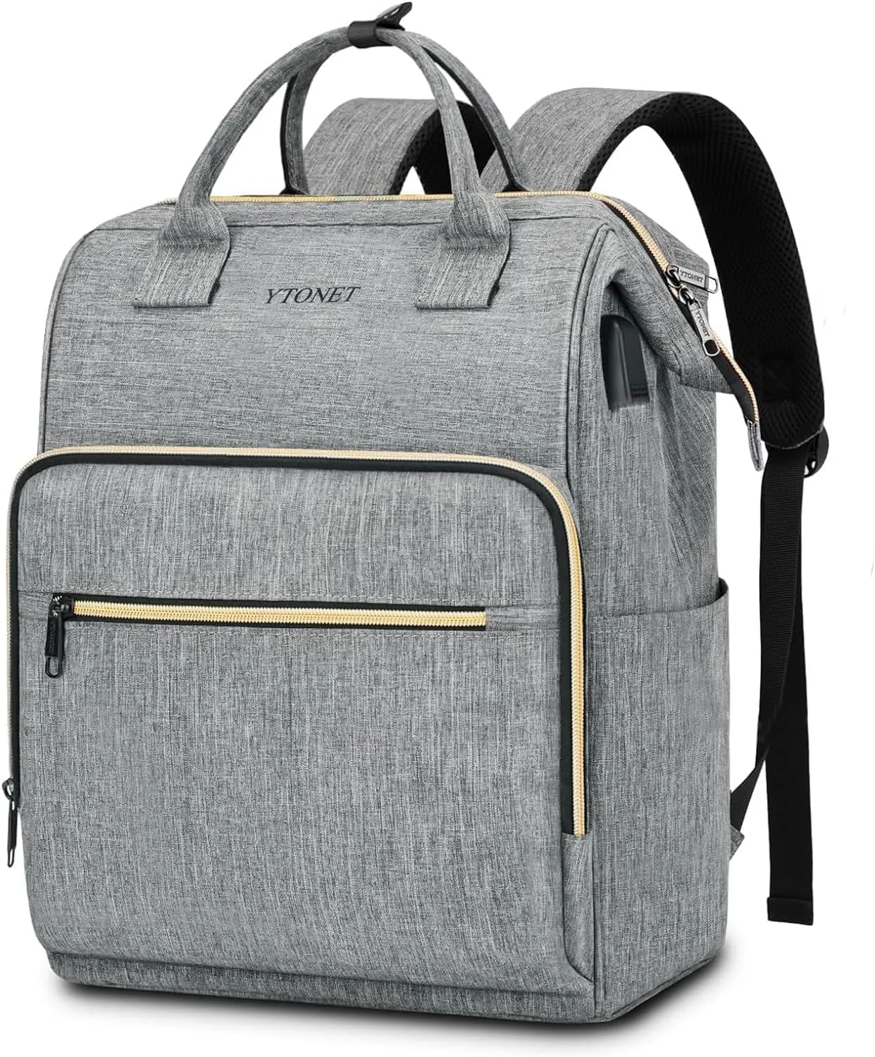 Ytonet Backpack for Women with Laptop Compartment and RFID USB Port, 17.3 Inch Traveling Backpack Personal Item Travel Bag with Anti Theft Procket, Water Resistant Airline Carry On Work Bag, Grey
