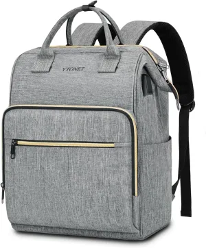 Ytonet Backpack for Women with Laptop Compartment and RFID USB Port, 17.3 Inch Traveling Backpack Personal Item Travel Bag with Anti Theft Procket, Water Resistant Airline Carry On Work Bag, Grey
