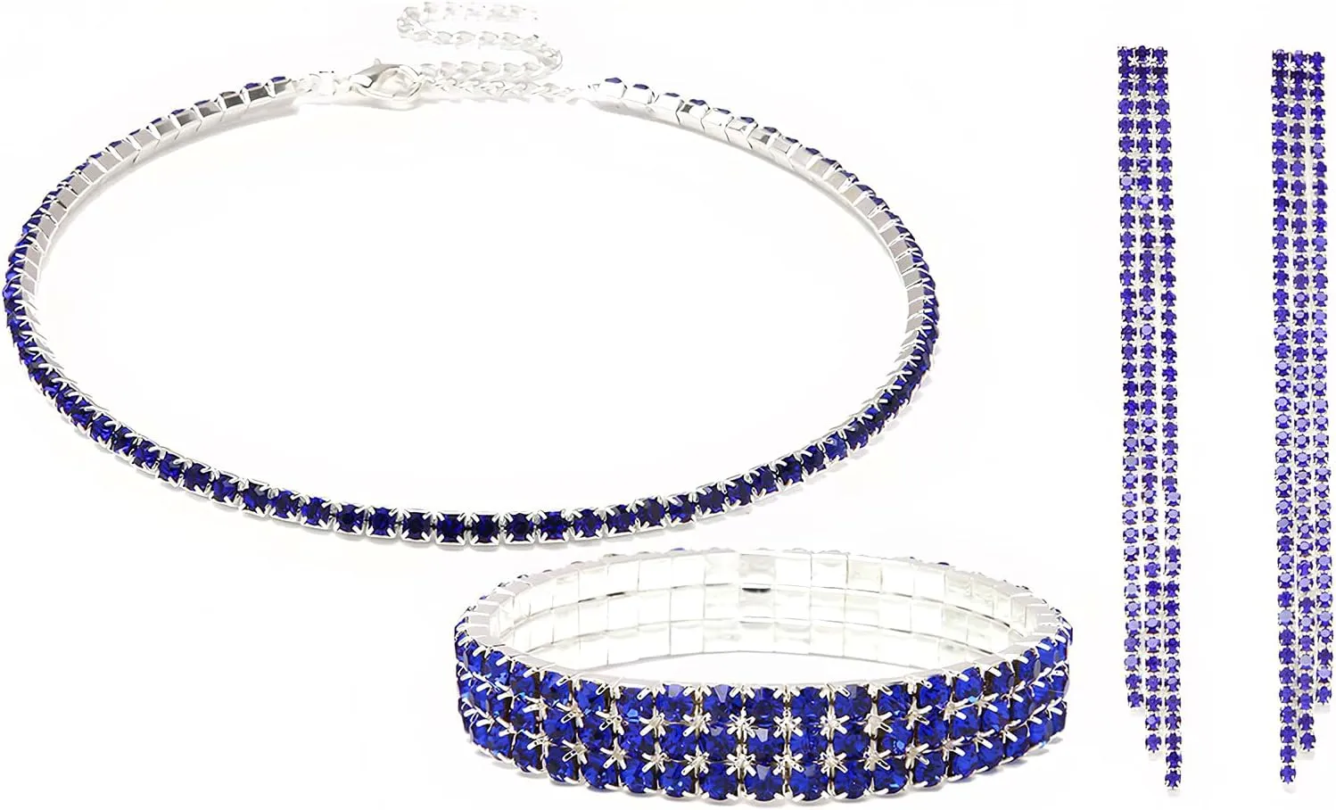 YYW 4 Pieces Women Evening Handbags Clutch Purse Bag with Rhinestone Crystal Jewelry Set for Wedding Party