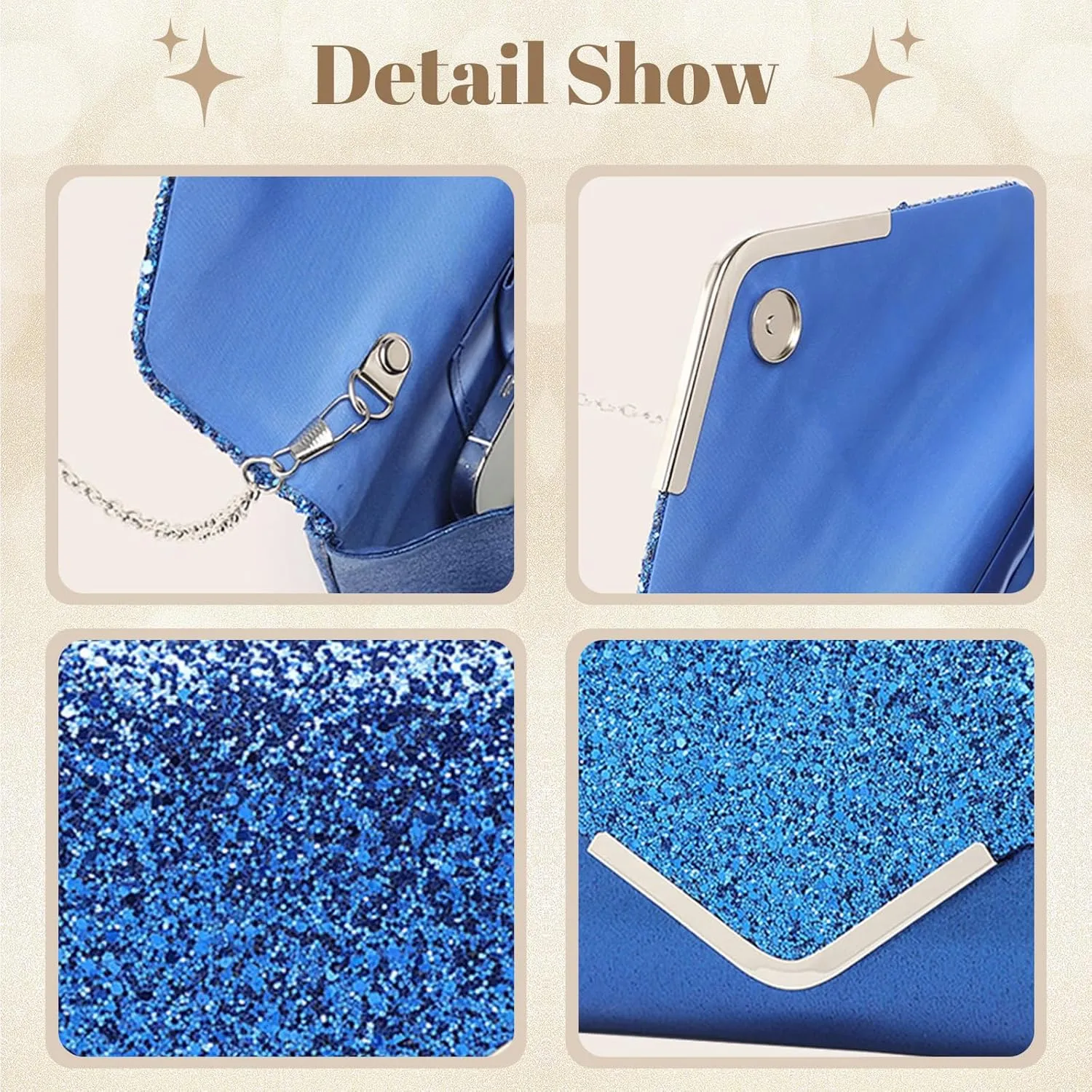 YYW 4 Pieces Women Evening Handbags Clutch Purse Bag with Rhinestone Crystal Jewelry Set for Wedding Party