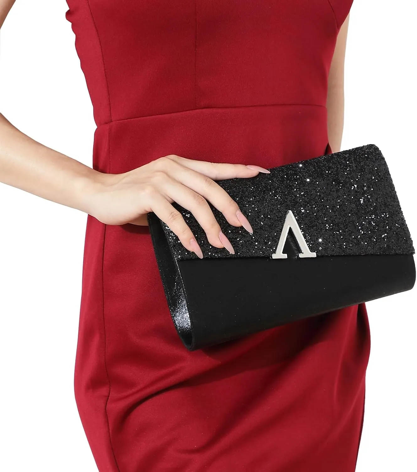 YYW 4 Pieces Women Evening Handbags Clutch Purse Bag with Rhinestone Crystal Jewelry Set for Wedding Party