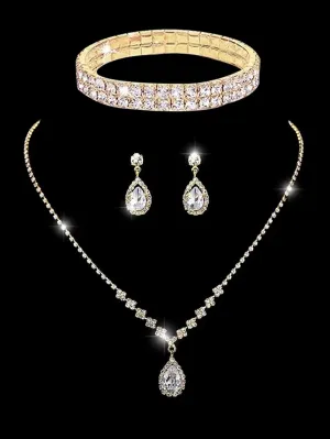 YYW 4 Pieces Women Evening Handbags Clutch Purses Shoulder Bag with Rhinestone Jewelry Set for Party Wedding