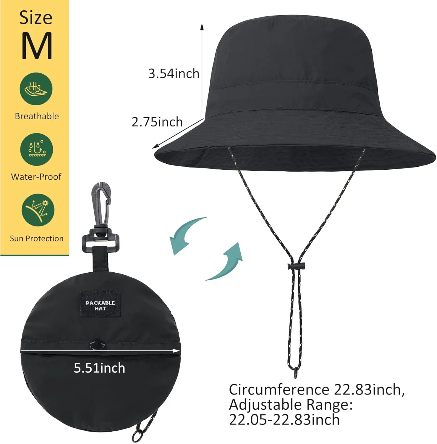 Zando Waterproof Bucket Hat for Women Outdoor Fishing Hat for Men Women Packable Summer Hat Hiking UV Protection Sun Hat