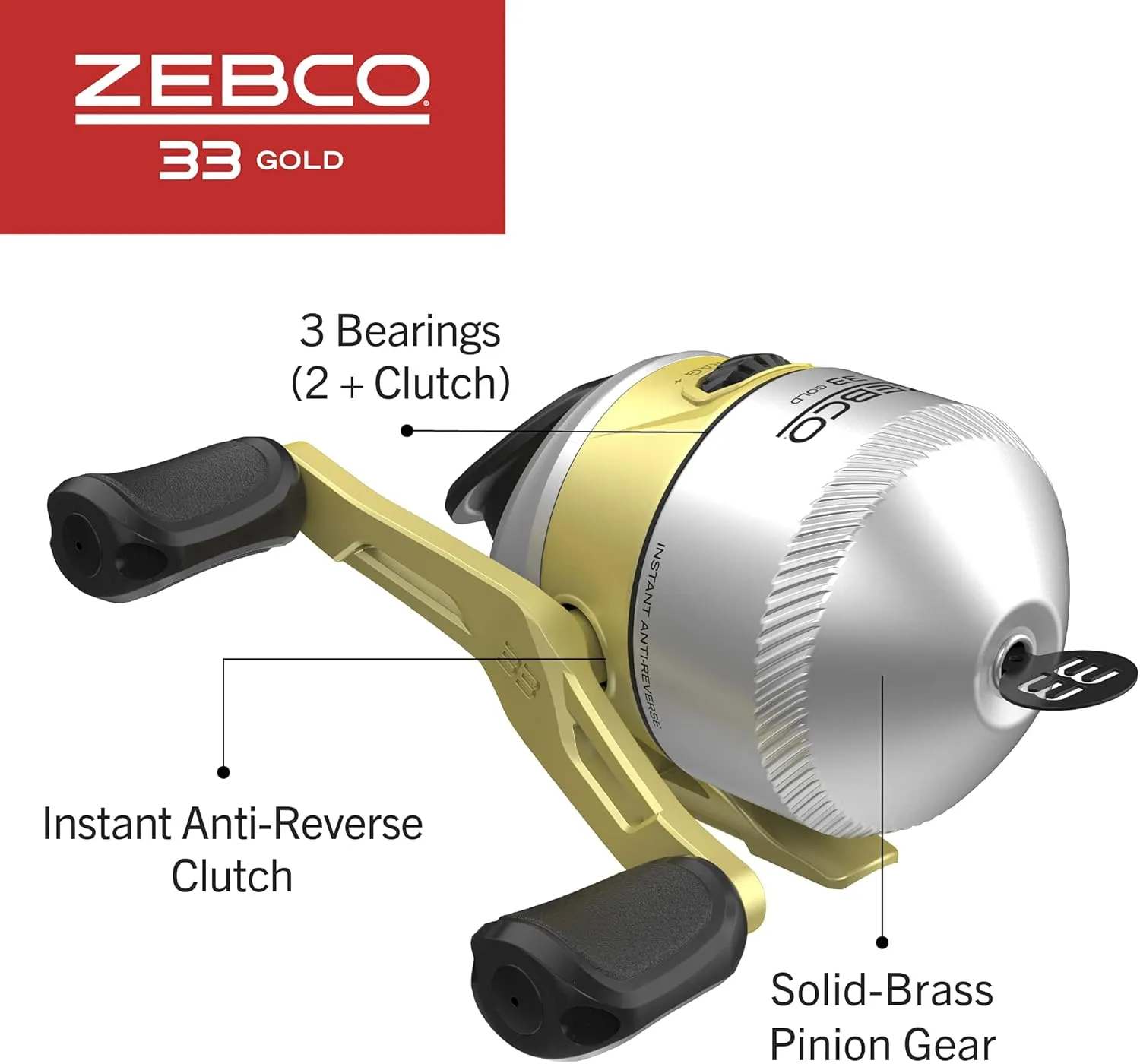 Zebco 33 Gold Spincast Fishing Reel, Changeable Right or Left-Hand Retrieve, All-Metal Gears, Pre-Spooled with Zebco Cajun Fishing Line, Silver/Gold