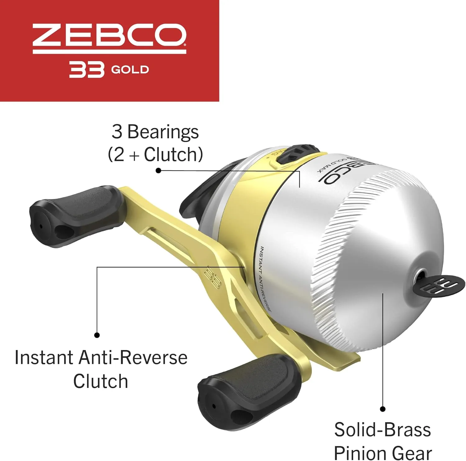 Zebco 33 Gold Spincast Fishing Reel, Changeable Right or Left-Hand Retrieve, All-Metal Gears, Pre-Spooled with Zebco Cajun Fishing Line, Silver/Gold